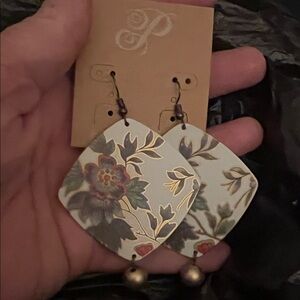 Plunder Floral Tile Drop Earrings with Gold Details